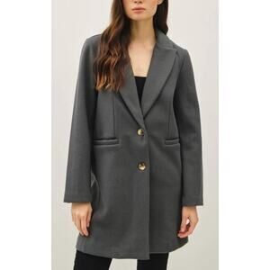 NWOT Quiet Luxury Womens Single Breasted Tailored PeaCoat Medium Grey Old Money